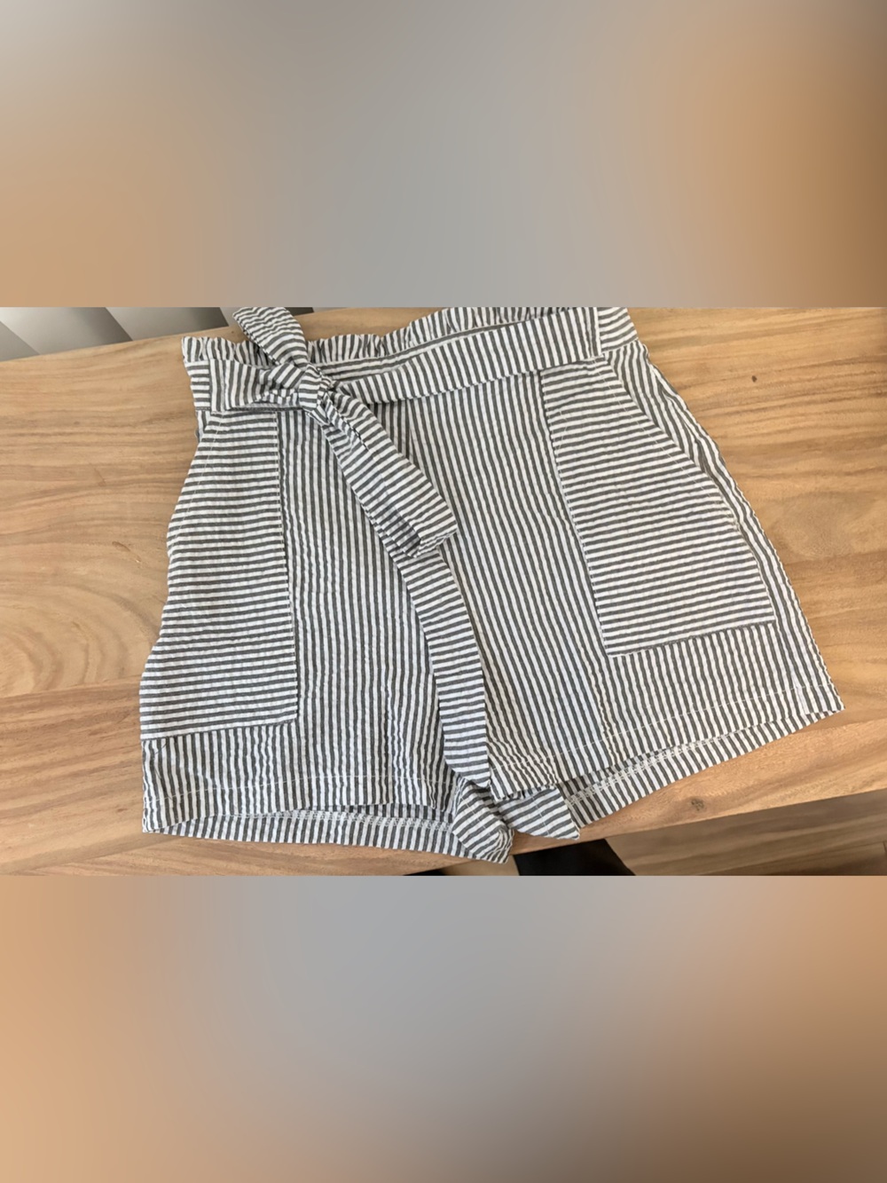 Striped light weight paper bag shorts